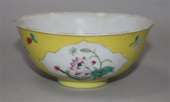 A Chinese yellow ground medallion bowl, Republic period